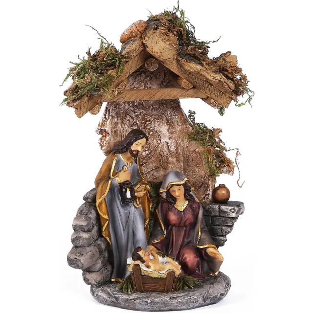 Brubaker Kerststalfiguur Heilige Familie - Jezus, Maria en Jozef - 25 cm kerstfiguur met handbeschilderde figuren - kerstscène kerstdecoratie - tafeldecoratie van polyhars