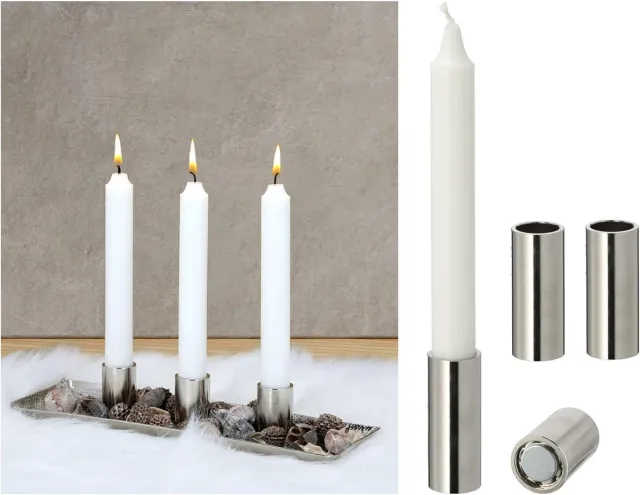 Novaliv Set van 2 magnetische kaarsenhouders, stokkaarsen, tafelkaarsen, zilver 2,5 x 5 cm, Adventskrans kaarsenhouder, kaarsenhouder, kaarseninzetstuk, kersttafeldecoratie, scandic chic kerst