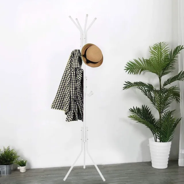 springos Staande Kapstok | 12 Haken | Garderobe Kapstok | Wit | 177 cm