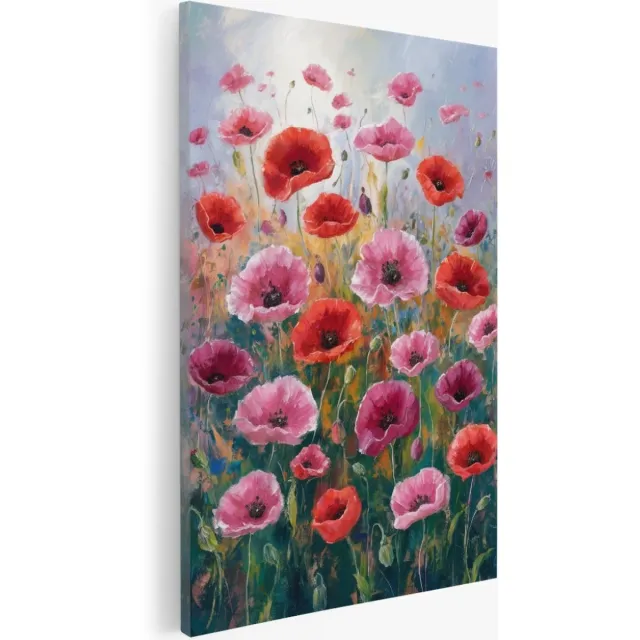 Saammp Canvas Schilderij - Roze Rode Bloemen - Abstract - Kleurrijk - 75x100 - Foto op canvas - Wanddecoratie - Muurdecoratie Woonkamer - Kantoor Decoratie Multicolor