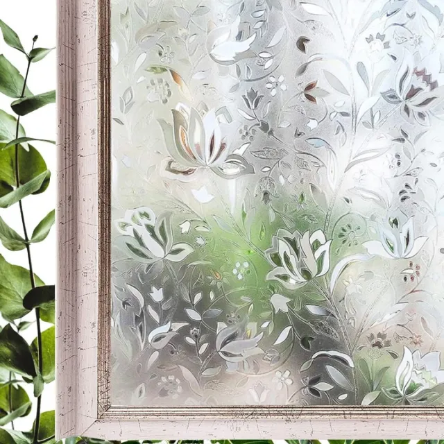 Gtb Raamfolie Bloemen - Raamfolie Glas in Lood - Raamfolie Vlinders - Berijpt - ‎200cm x 45cm x 0.01cm