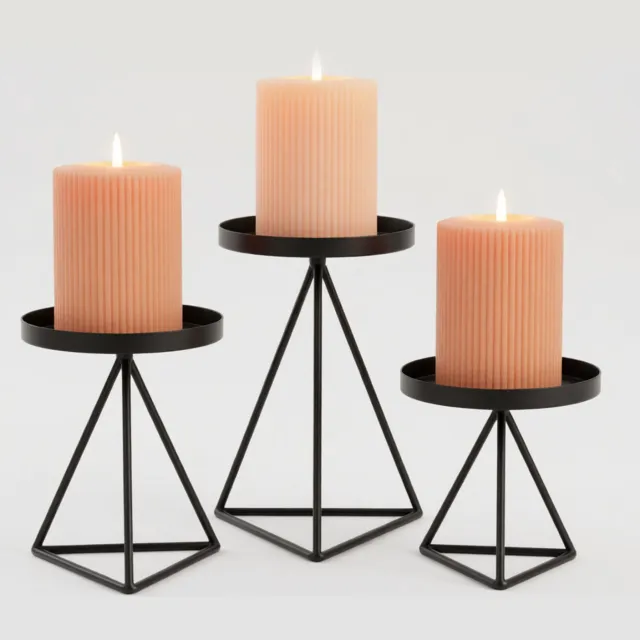 RALA Sziqiqi Geometrische Zwarte Kandelaars voor Pijlerkaarsen - 3 Stuks Metalen Draad Vintage Kandelaars Set voor Woonkamer Eetkamer Openhaard Mantel Kerstfeest Halloween Tafel Centerpieces