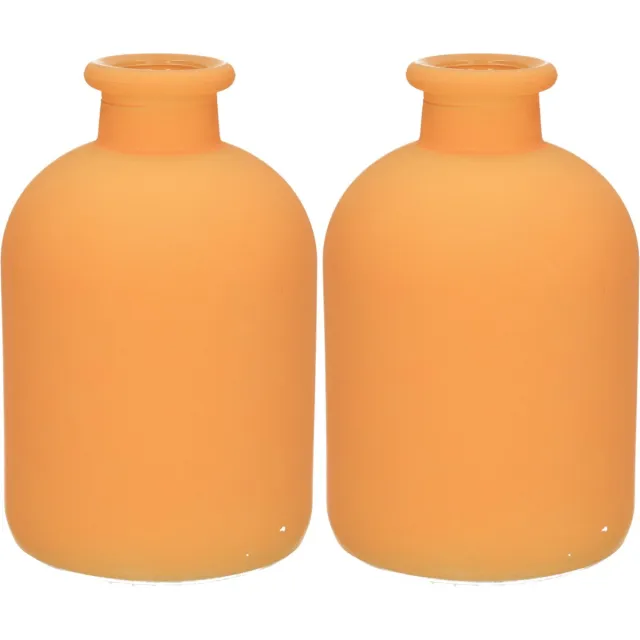 Jodeco Bloemenvaas Avignon - 2x - glas - mat oranje - H17 x D11 cm