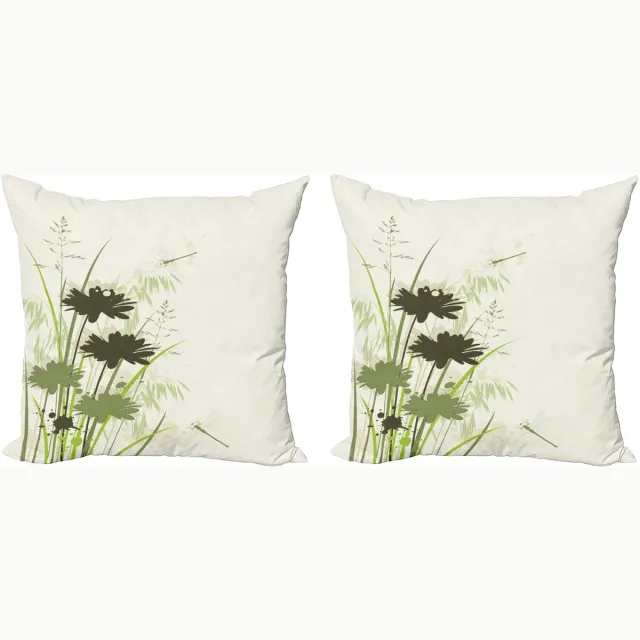 ABAKUHAUS Groen Sierkussenhoes Set van 2, Bloemen-Blad-Libel, Modern Accent Dubbelzijdige Digitale Print, 40x40, Lichtgroen Donkergroen