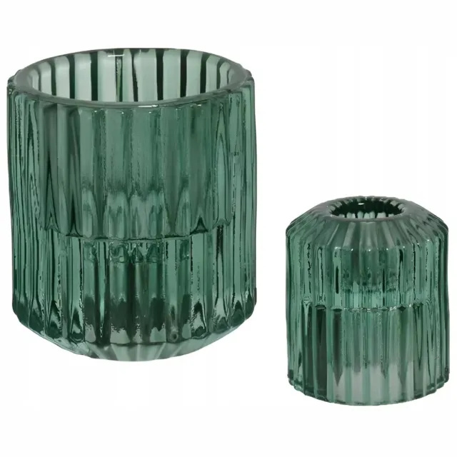 Kaemingk BV Dubbelzijdig Glazen Kaarsenhouder met Ribbelpatroon - Decoratief 6cm lichtgroen, poederroze, bordeauxrood, flesgroen
