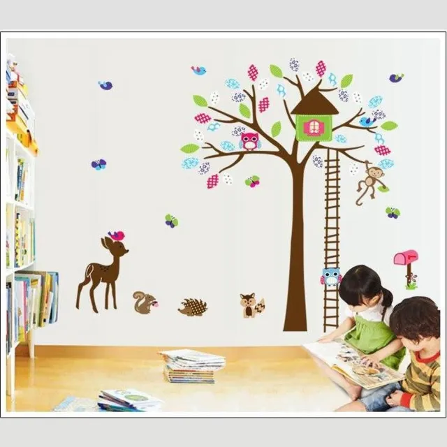 DCCD 3D Sticker Decoratie Cartoon Sikaherten Uil Muursticker Woonkamer Slaapkamer Sofa TV Achtergrond Muur Restaurant Veranda Sticker Multicolor
