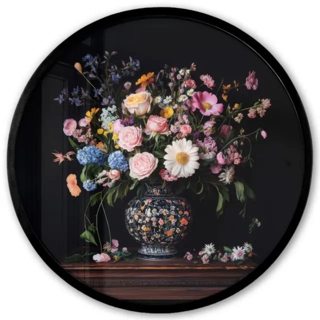FrameYourWall Poster in lijst Rond - Fotolijst 40x40 cm - Posters - Bloemenvaas - Hout - Bloemen - Boeket - Ronde posterlijst zwart - Decoratie - Wanddecoratie woonkamer - Muurdecoratie slaapkamer
