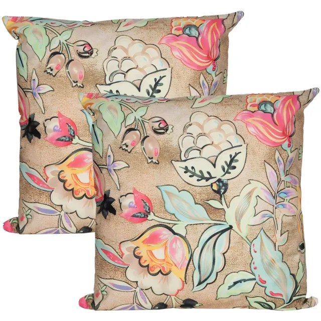 Anna's Collection Sierkussen voor binnen en buiten - 2x - wild flowers - beige - 45 x 45 cm - tuinkussen