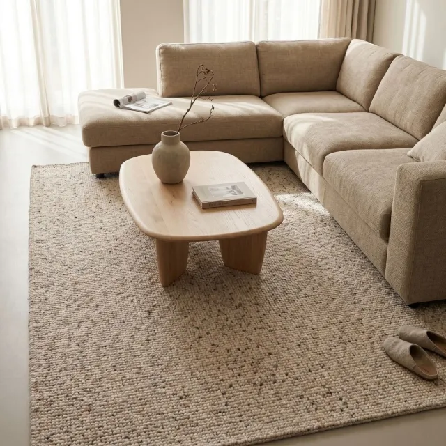 DÉJA Living Vloerkleed 200x290cm - Laagpolig Beige Mix Wol - Bela