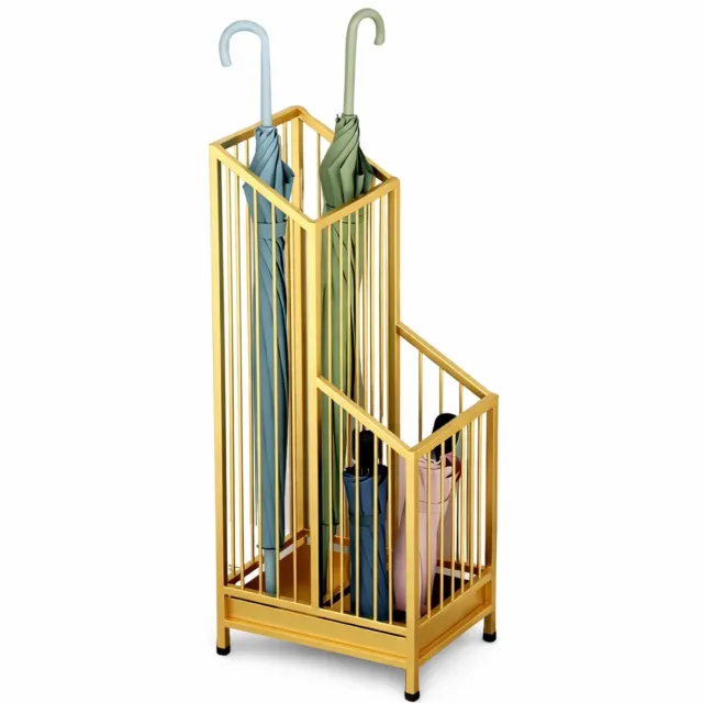 LUXALIVING Paraplubak – Luxe Metalen Parapluhouder met Lekbak & Antislipvoetjes – 62x25x20 cm – Goud