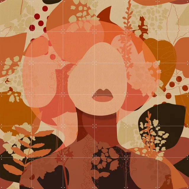 IXXI Autumnal Silhouette, Dina Dankers & Various - 120 x 120 cm - Grote wanddecoratie en posters - Illustraties, Abstract, Grafisch Ontwerp, Digitale Oranje