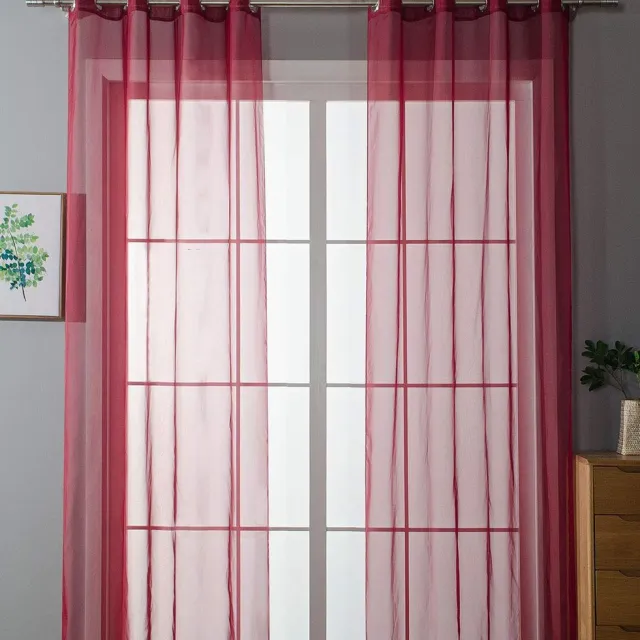 Ibenzoa Transparante Vitrageset met Loodveter en Oogjes voor Woonkamer, Set van 2 Stuks bordeaux