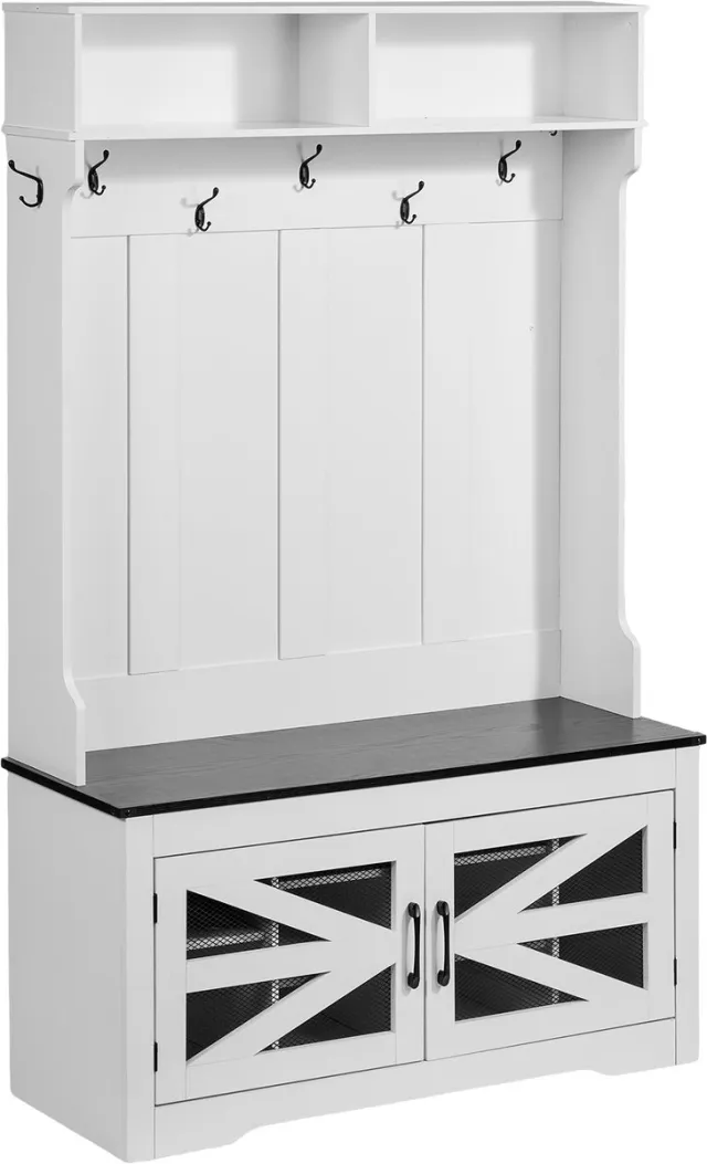 Vevor Kapstok met Bank Hout, 7 Haken, Entree, Hal, Schoenenrek Wit