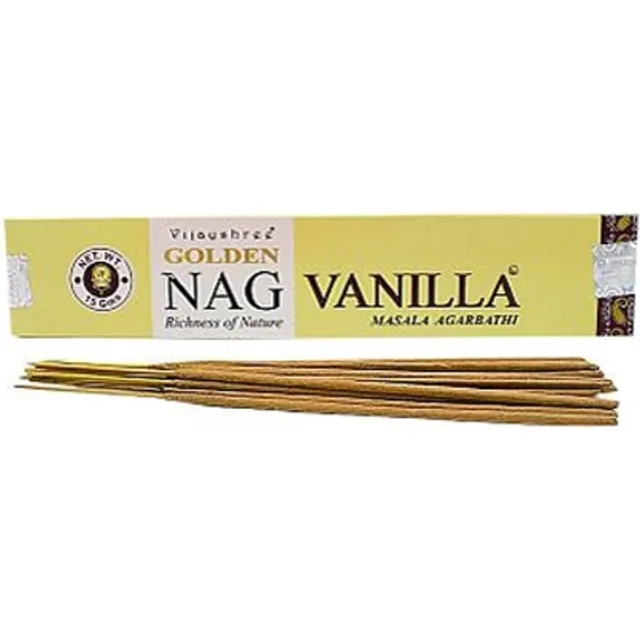 Golden Nag Wierook Stokjes - Golden Nag Wierook - Vanille - 15 Gram - Los Pakje Bruin
