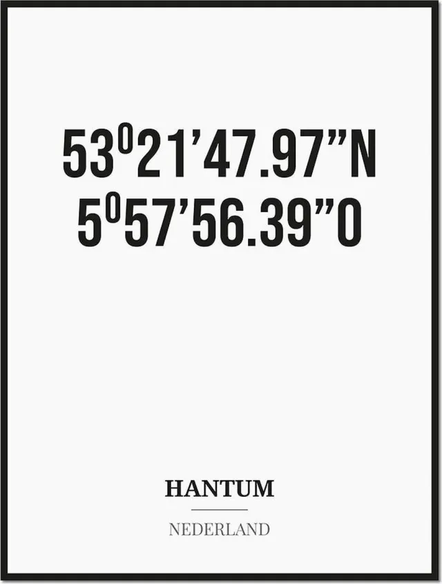 Studio216 Poster/kaart HANTUM met coördinaten zwart, wit