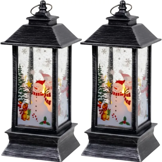 Ruhhy Kerstlantaarn - 2x - zilver/zwart - 12 x 5 cm - kunststof - LED licht - lantaarn - kerst - kerstlicht