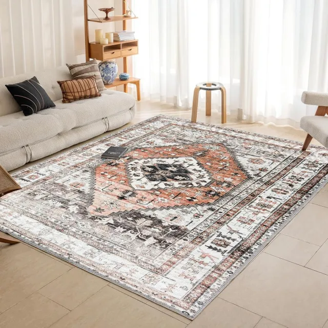 Ibenzoa Klassiek Vintage Tapijt - Zachte Textiel voor Elke Ruimte - Wasbaar en Duurzaam oranje