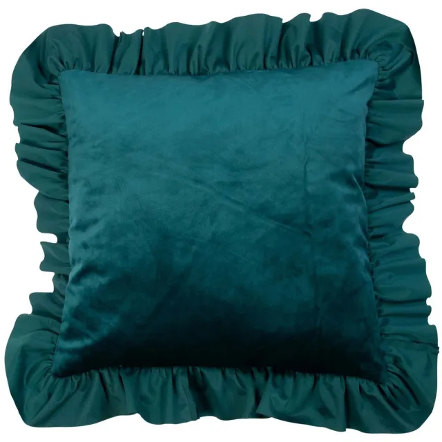 Mars & More Kussen fluweel rouche - sierkussen petrol - 45 x 45 cm Blauw