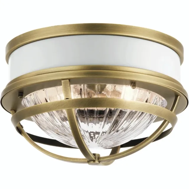 Kichler LED Plafondlamp Tollis | 2X E27 Max 40W | Dimbaar | Natural Brass & White Geen