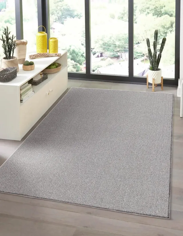 the carpet Natal Modern enkelkleurig vloerkleed woonkamer, geschikt voor de keuken, getuft, robuuste korte pool met vilten rug, zacht & vuilafstotend, Grijs, 133 x 170 cm