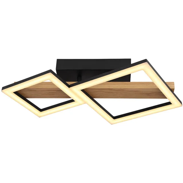 Globo LED plafondlamp hout woonkamer lamp design licht vierkanten, MDF metaal, 19W 1150Lm warm wit, LxBxH 48x30x10 Bruin