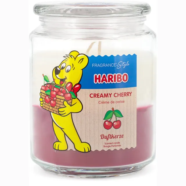 Haribo geurkaars - met romige kersengeur wit / bruin