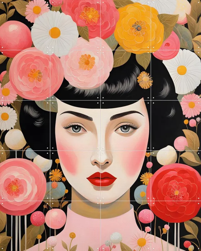 IXXI Haruto, Artclaud - 80 x 100 cm - Grote wanddecoratie en posters - Kleurrijk, Illustraties, Grafisch Ontwerp, Pop art, Slaapkamer, Woonkamer Zwart / Roze / Rood