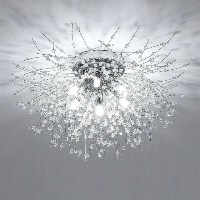 Goeco Plafondlamp - 50 cm - Groot - G9 - Kristalchroom Plafondlamp - Voor woonkamer, eetkamer, slaapkamer - Lichtbron niet inbegrepen Zilver