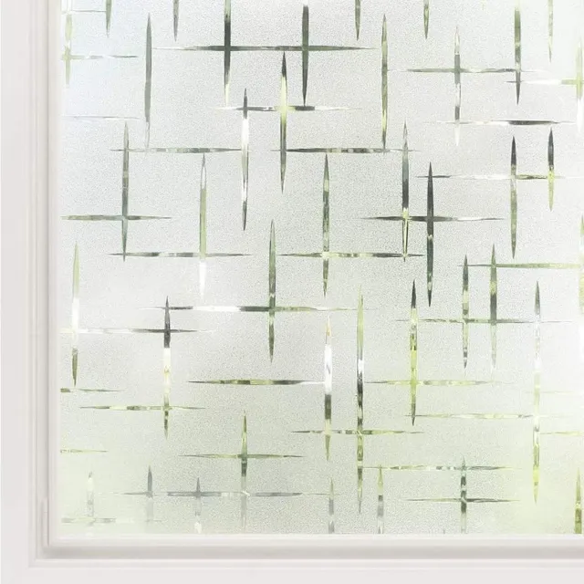 Rabbitgoo Raamfolie, statisch hechtend, privacyfolie, zelfklevend, melkglasfolie, raamfolie, melkglas, decoratiefolie voor badkamer, keuken, anti-uv - kruis - 44,5 x 400 cm