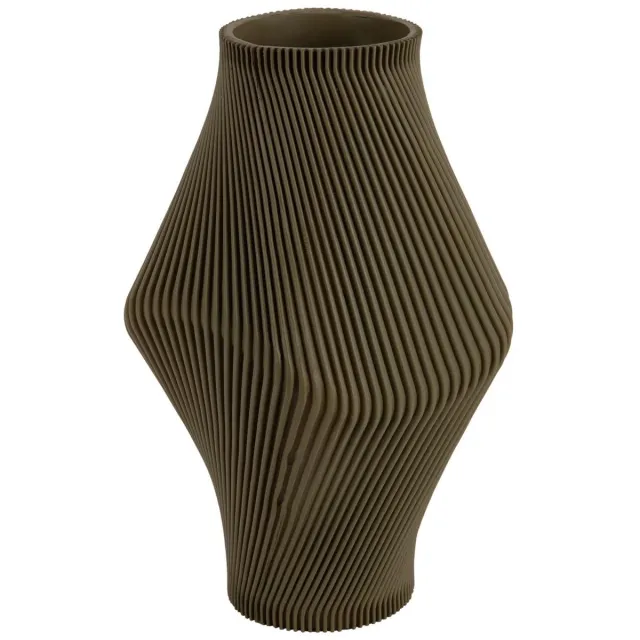 Present Time Vaas Twisted Rib - Legergroen - Ø16cm - Polyresin - Scandinavisch - Bloemenvaas - Woondecoratie - Decoratieve vaas voor woonkamer of slaapkamer