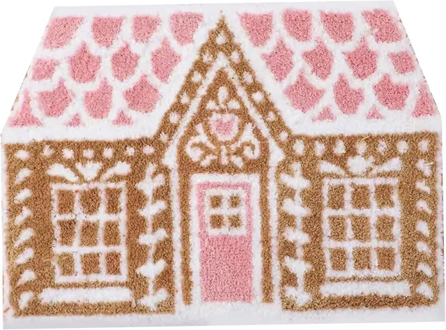 KZQ Kerst Badkamertapijt Met Peperkoekhuisje 50x79 Cm - Absorberende Imitatie Kasjmier Deurmat Voor Thuis, Slaapkamer En Douche Zoals getoond in de afbeelding