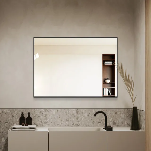 WUVRIE Badkamerspiegel 50x70 cm - Zwarte aluminium lijst, horizontaal en verticaal monteerbaar - Zwart