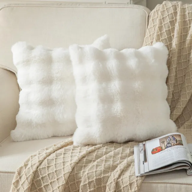 BOG Set Van 2 Kussenhoezen 50x50cm – Fluwelen Nepbont Sierkussensloop In Crème Wit – Zachte En Dikke Pluche Kussenhoezen Voor Bank En Slaapkamer – Luxe Fluffy Sierkussenhoezen Zonder Vulling