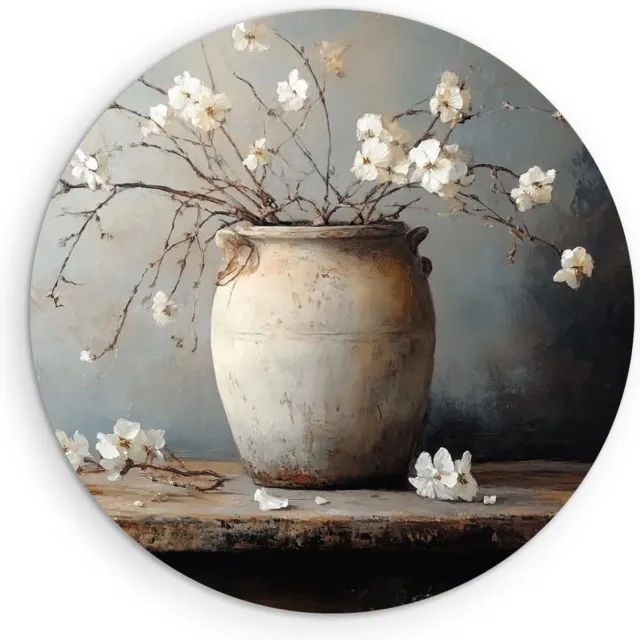 Saammp Muurcirkel Hout - Stilleven - Wit - Natuur - Bloemen - Ø 80 - Wandcirkel - Wanddecoratie Cirkel - Muurdecoratie Woonkamer - Kantoor Decoratie