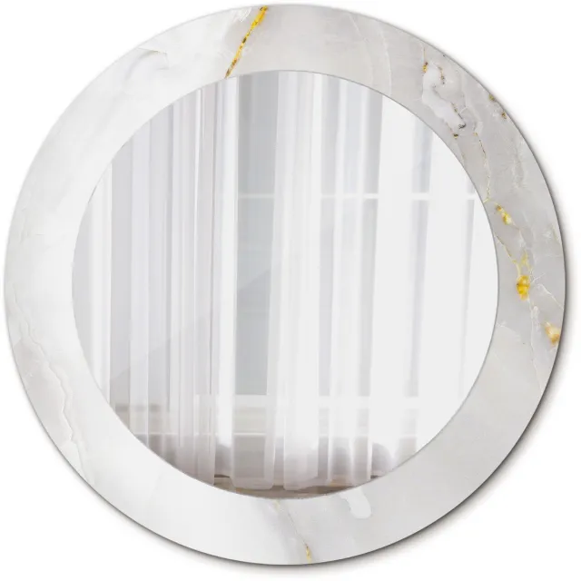 TULUP Spiegel - Spiegel op gehard Glas - Ronde Spiegel - Glanzend marmer - Diameter: 60 cm - Stijlvolle spiegel met grafisch motief - Badkamerspiegel - Gangspiegel - Eetkamer - Witte - Luxe Spiegel - Make-up Spiegel - Wandmontage Wit Glanzend marmer
