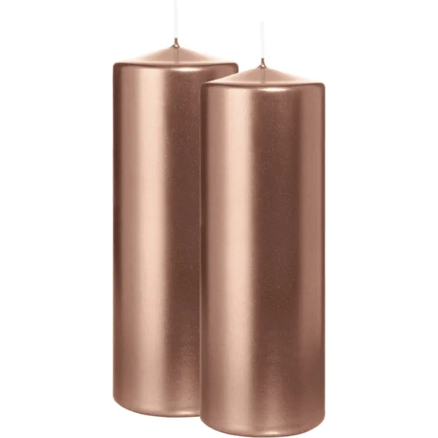 Wiedemann Cilinderkaars/stompkaars - 2x - metallic rosé goud - 20 x 7 cm - 103 branduren - zuilkaarsen Rose goud