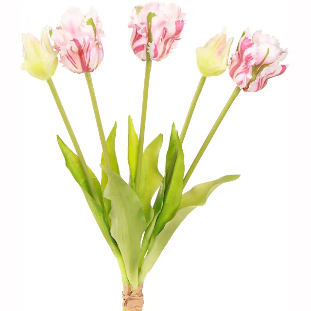 Viana Kunstbloemboeket 5 Papegaaientulpen Kunsttulpen 40cm wit