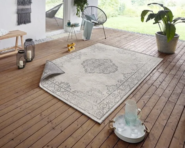 flycarpets Omkeerbaar Buitenkleed / Vloerkleed - Cebu - Grijs / Creme - Laagpolig Tuintapijt / Buitentapijt / Tuinkleed - 240x340 cm
