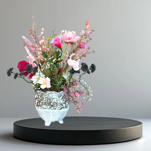 Seta Fiori Kunstbloemen boeket - weiland boeket - 60cm - roze - compleet in PTMD pot - Veldbloemen roze, creme