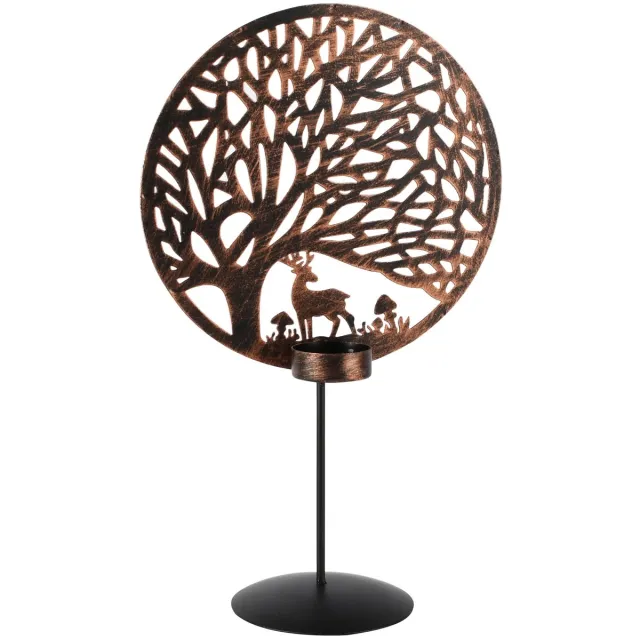 dekoratief Theelichthouder 'Deer Life Tree', zwart/goud, metaal, 20x11x35cm | A268197