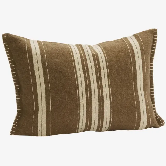 Madam Stoltz Kussenhoes Bruin Wit gestreept - Katoen/Jute - 40x60 cm