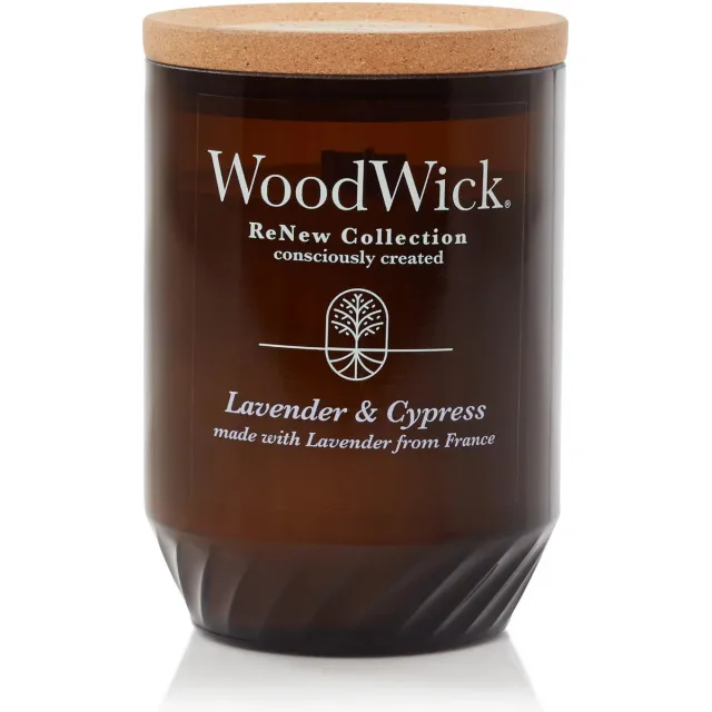 Woodwick ReNew Large Geurkaars - Lavender & Cypress - 75 branduren Bruin