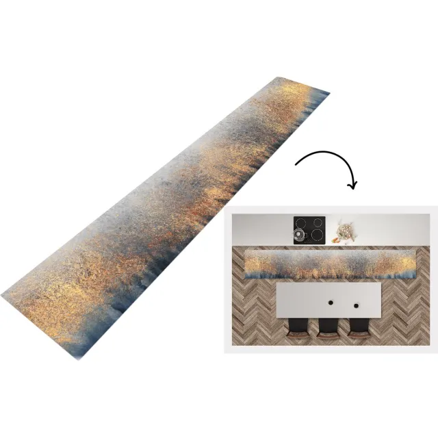 KitchenYeah Keukenloper - Loper keuken - Abstract - Goud - Luxe - Keukenloper vinyl Multicolor