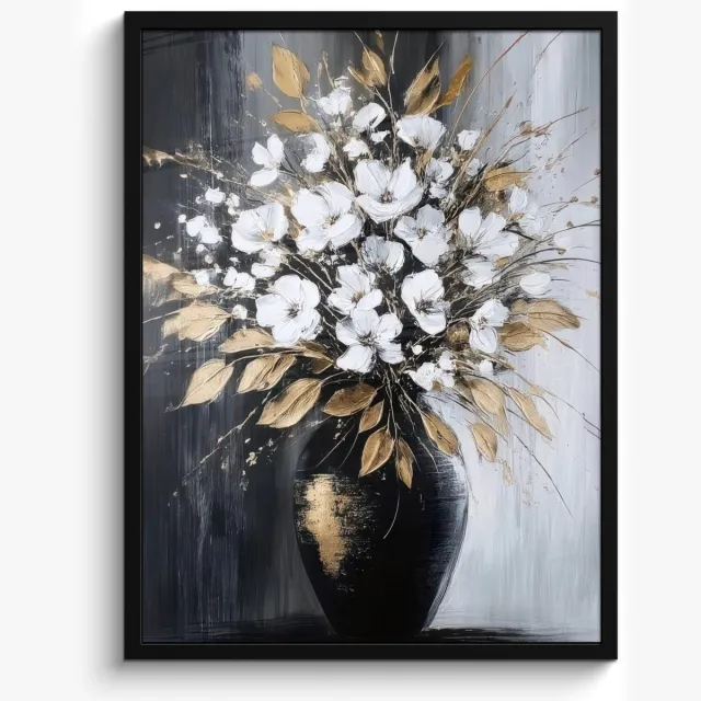FrameYourWall Poster in lijst - Fotolijst 50x70 cm - Posters - Bloemen - Wit - Vaas - Abstract - Posterlijst zwart - Decoratie - Wanddecoratie woonkamer - Muurdecoratie slaapkamer Bloemen - Vaas - Abstract
