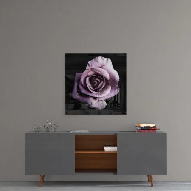 Insigne Art Insigne Glazen Schilderijen - Bloem - Paarse Bloem Glasschilderij - Wanddecoratie - 50x50 cm Zwart,Paars