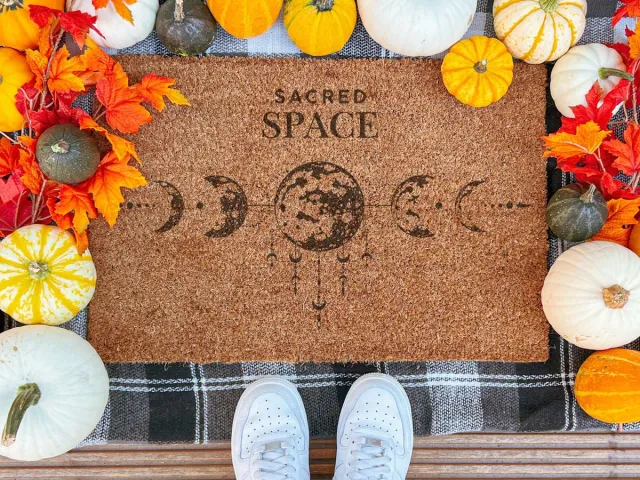 Laser Point Sacred Space | 90x60 cm | Nieuwe huis cadeau | Ingangsmat | Deurmat met stijl | Verhuizing cadeau | Praktisch & trendy | Perfect voor binnenkomst | Cadeau voor nieuwe woning bruin | zwart (gravering 90x60)