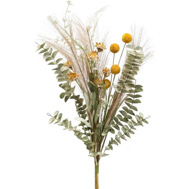 Viana Kunstbloemen Craspedia decoratieve bos Eucalyptus Vedergras 55cm Veelkleurig