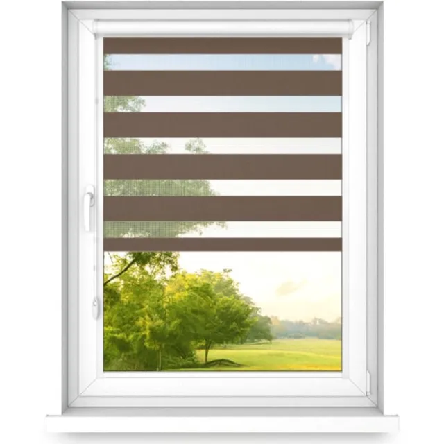 Fart Produkt time4blinds - Dubbele Rolgordijnen Zonder Boren - Zebra-Rolgordijnen voor Ramen en Deuren - om te Plakken, met Aluminium Cassette, Lichtdoorlatende Stof - Walnoot, 1000x1100, Links Walnoot - Links