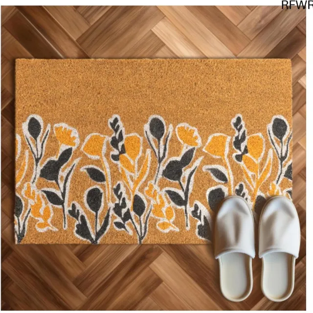 RFWR Kokos deurmat met bloemenprint - Duurzame mat voor binnen en buiten - Antislip - 40 x 60 cm