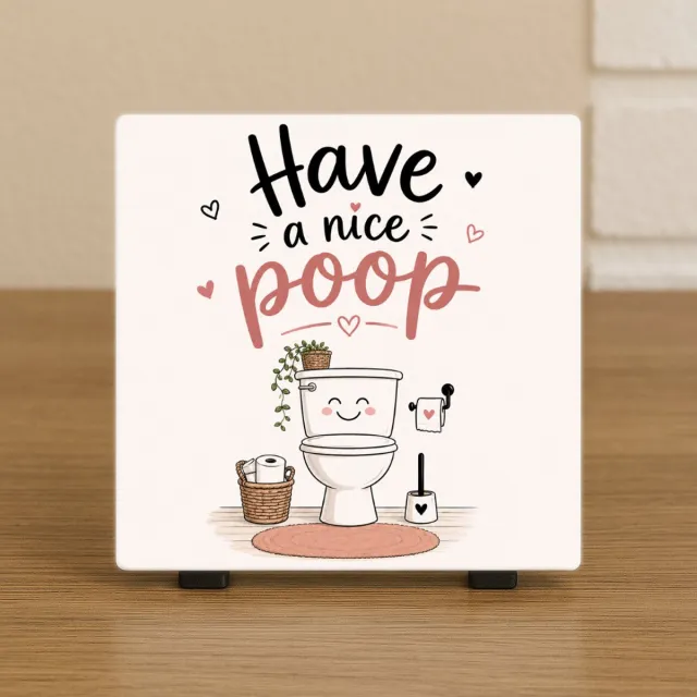 CreaCraft Spreuktegel “Have a nice poop” - Woondecoratie – WC decoratie – Cadeau tegeltje – Trendy nu – Vriend(in), Collega, familie – Zomaar – Cadeau – Incl standaard – Wenstegeltje – Cadeau idee